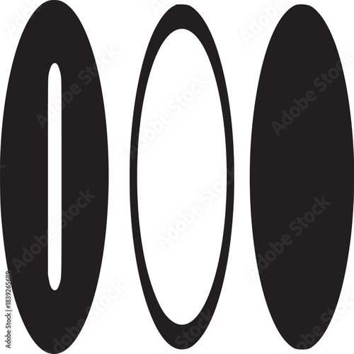 Three circular shapes arranged horizontally on a white background with varying fill patterns