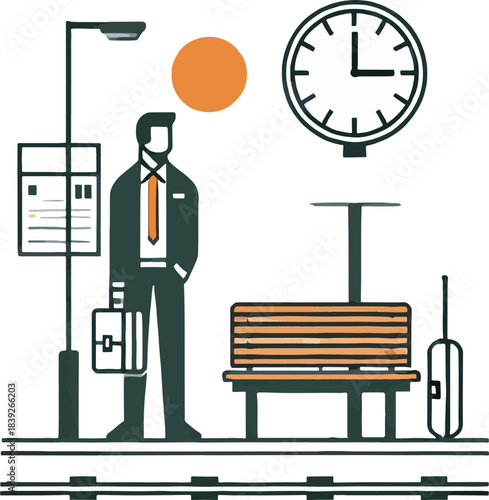 Businessman waiting at a train station with luggage