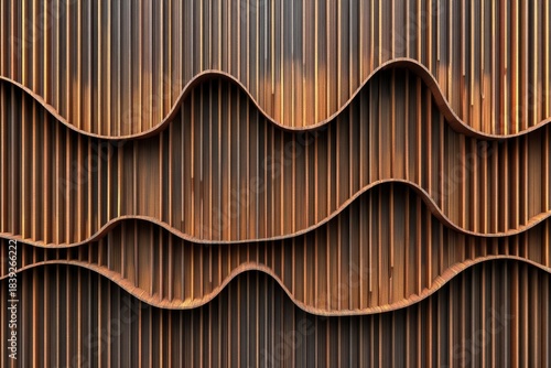 Wavy wood paneling with vertical slats and rhythmic curves for modern design