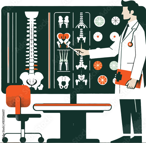 Doctor pointing at medical x-ray display physician