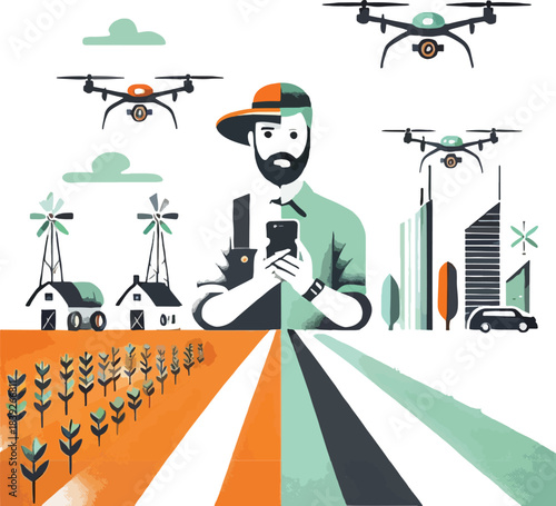 Farmer using drone technology in a smart farm agriculture