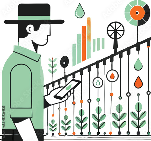 Farmer using smartphone for precision agriculture data analysis