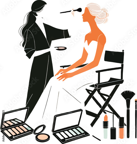 Makeup artist applying makeup to a bride wedding beauty