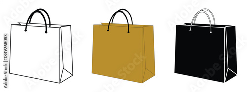 Paper bags. Empty cardboard packet on white background. icon vector