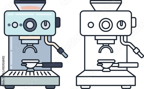 Two espresso machines with portafilters, ideal for cafe branding, barista visuals, and editorial coffee culture content