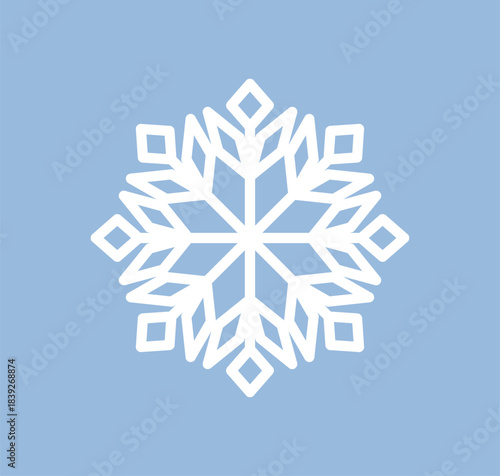 Snowflake pattern. Geometric snow flake crystal, cold frozen symmetrical shape. Seasonal winter decor, festive holiday ornament with freeze lines. Isolated flat graphic vector illustration.