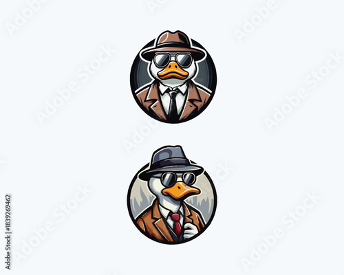 detective spy duck mascot logo template