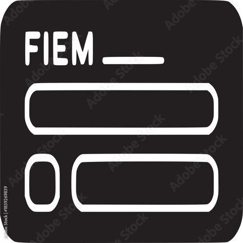 A black and white graphic of a fiem card with rounded corners and rectangular input fields displayed