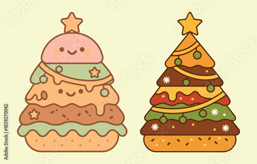 Cute kawaii christmas tree burger dessert isolated on