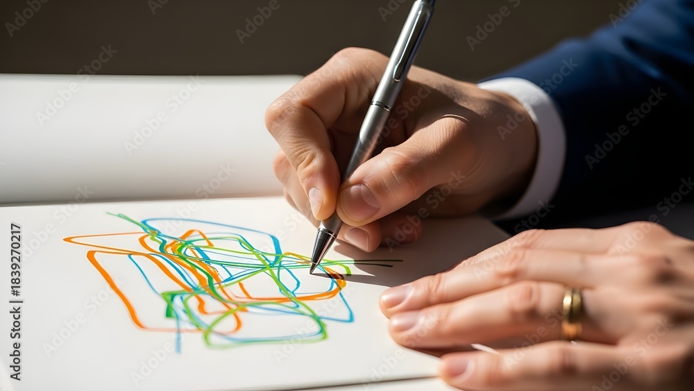 Naklejka premium Hands untangling a colorful mess of plastic cable ties