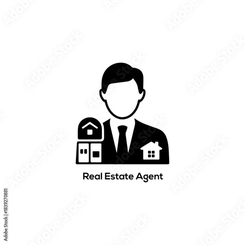 Real Estate Agent and Broker Icon: Simple Silhouette Vector for Property Sales, Home Brokerage, and Buying Service
