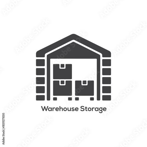 Warehouse Storage and Logistics Icon: Open Bay Building Silhouette Vector for Shipping, Inventory, and Distribution