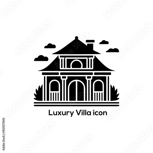 Luxury Villa House Icon: Detailed Silhouette Vector for High-End Real Estate, Resort, and Exclusive Property