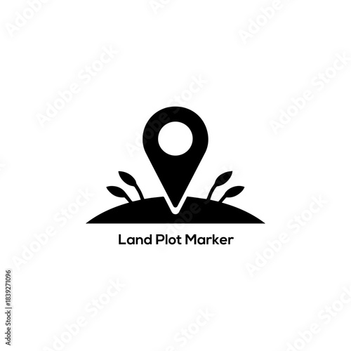Minimal land plot marker icon with location pin, farmland map symbol, agricultural real estate locator vector illustration silhouette design

