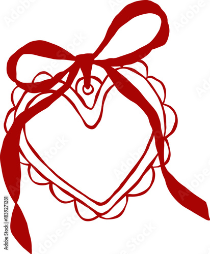 Whimsical Hand Drawn Vintage Coquette Valentine Red Love Heart Locket with Bow Ribbon