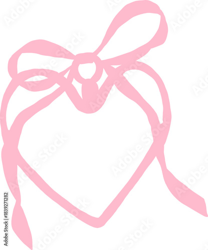 Whimsical Hand Drawn Vintage Pink Love Heart Locket with Bow Ribbon