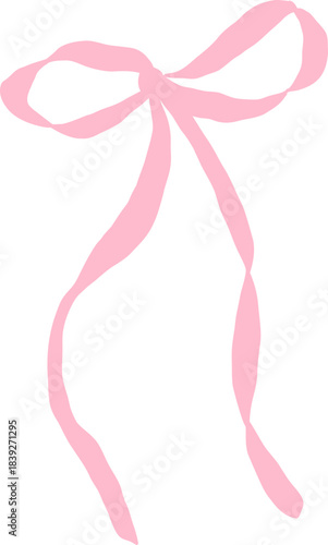 Whimsical Hand-Drawn Vintage Pink Ribbon Bow