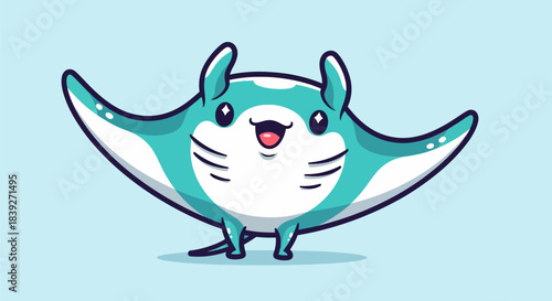 Cute Cartoon Manta Ray Smiling Adorably.