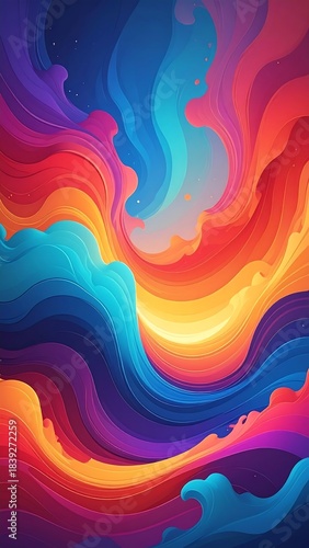 Colorful, flowing abstract art with waves of blues, oranges, and purples
