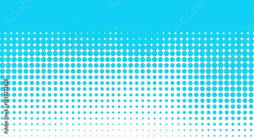 A blue and white halftone gradient pattern background with fading dots.
