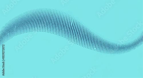 A flowing wave of tiny blue dots on a vibrant cyan background, creating an abstract digital pattern with a sense of movement.