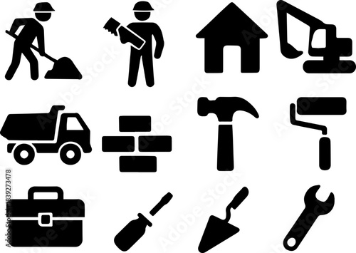 Construction Tools and Equipment Icon Set