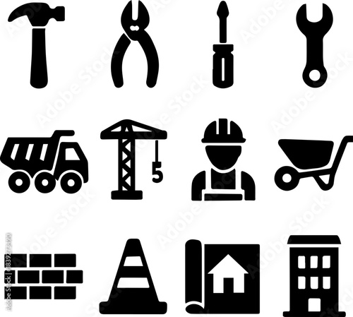 Construction Tools and Equipment Icon Set