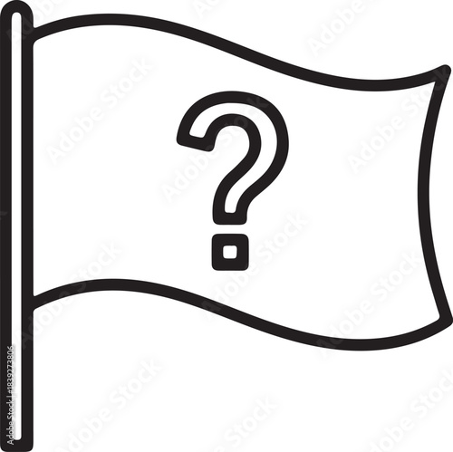 Mystery Flag Icon with Question Mark – Black and White Vector Symbol for Inquiry, Placeholder, or Unknown Concept