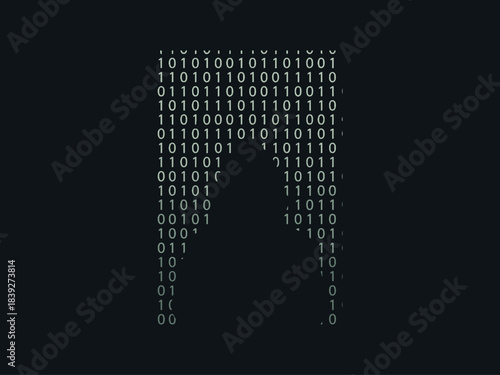 Hacker silhouette with binary code rain effect, flat minimal vector