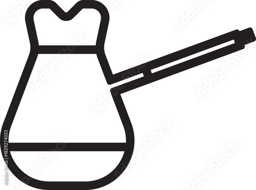 Illustration of a traditional long-handled coffee pot, perfect for Turkish or Greek coffee themes in cafe branding and editorial use.