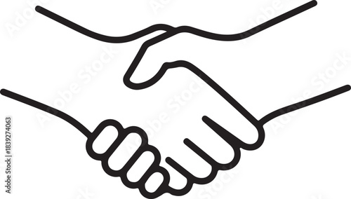 Minimalist Handshake Icon – Black and White Line Drawing Symbolizing Agreement, Partnership, and Cooperation
