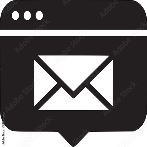 A black and white icon of a computer screen with an email symbol in the center of the screen