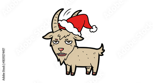 Cartoon Goat with Santa Hat A Festive Animal Illustration.