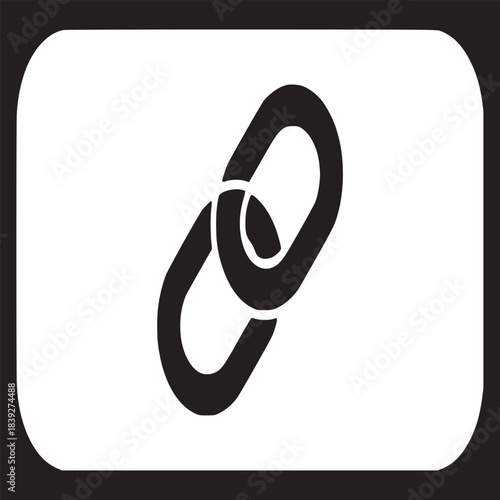 A simple graphic of two black chain links connected on a white rounded rectangle background