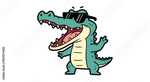Cool Alligator Wearing Sunglasses Cartoon Illustration.