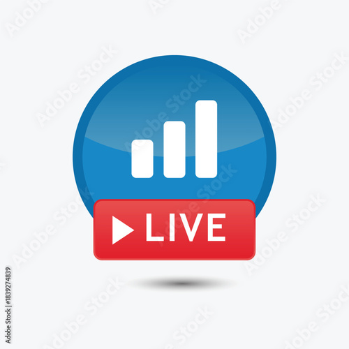 Glossy Blue Live Streaming Icon with Signal Bars and Red LIVE Button