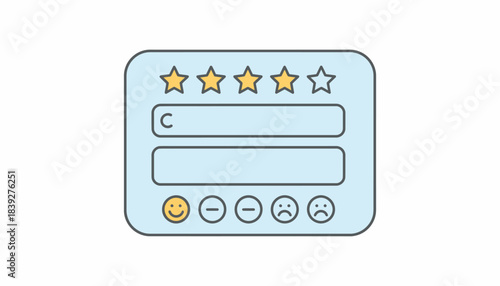 A feedback form interface designed for quick responses including star ratings text boxes and emoji reactions for user satisfaction.