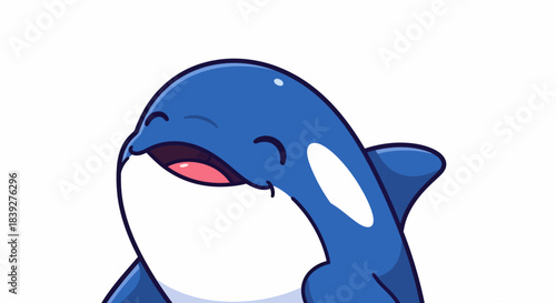 Cute cartoon killer whale or orca smiling happily.