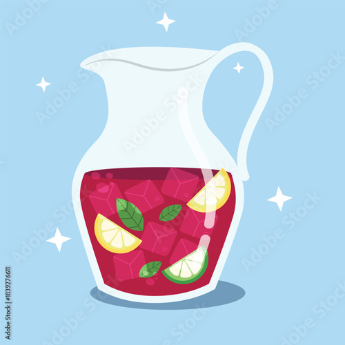 Refreshing Pitcher of Fruit Drink with Citrus and Mint