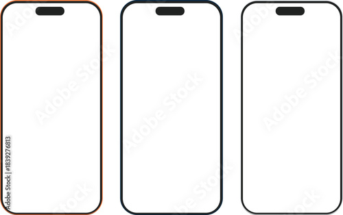 Smartphone frame mockup vector set with different notch styles and bezel designs including modern mobile screen outline template for UI UX and app