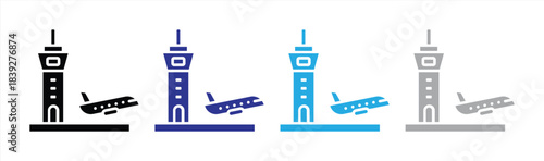 Airport Control Tower and Airplane Icon