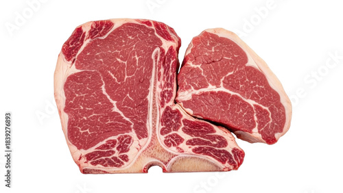 Obraz na płótnie Isolated Porterhouse steak cut uncooked fresh and juicy ready to be grilled for