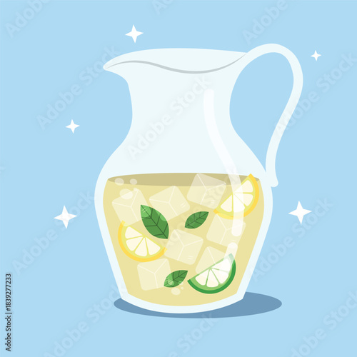 Refreshing Lemonade Pitcher with Ice and Mint