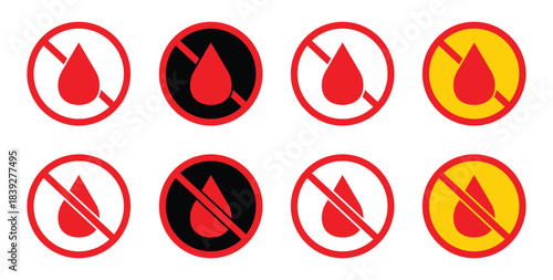 Vector sign of prohibition of a blood donation. No Blood Drop Icon Blood Donation. 