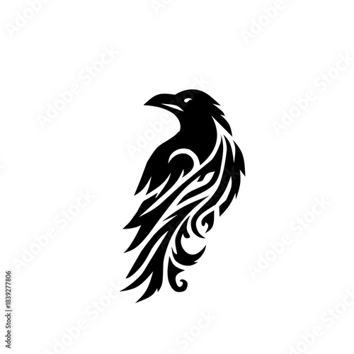 Intricate black tribal raven/crow design. Majestic bird illustration with swirling, flowing patterns perfect for tattoo art, logos, and apparel.