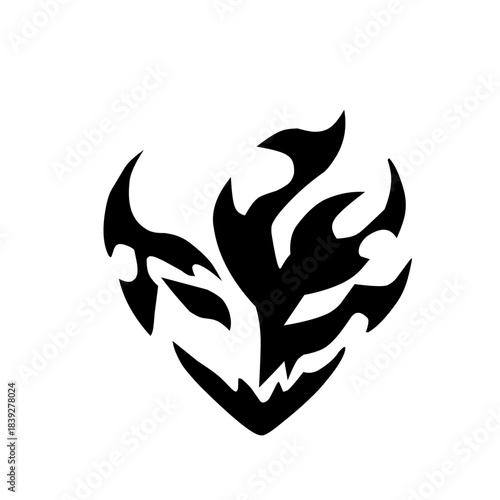 A powerful, striking black and white design combining a heart shape with stylized flames or a demonic face. Perfect for strong, edgy, and unique graphic concepts.