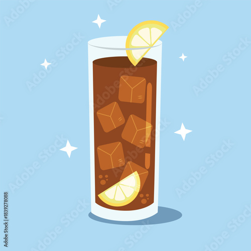 Refreshing Iced Tea with Lemon Slices and Ice Cubes