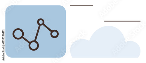 Dots connected by lines suggesting data flow within a light blue square, adjacent to a minimal cloud symbol. Ideal for technology, networking, storage, cloud computing, innovation, data analysis