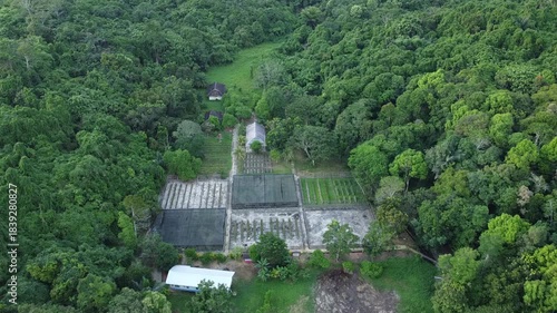 Panji Sukarame Reservoir, Tenggarong, East Kalimantan, Indonesia, aerial view shows the reservoir surrounded by dense forest, February 6, 2024 