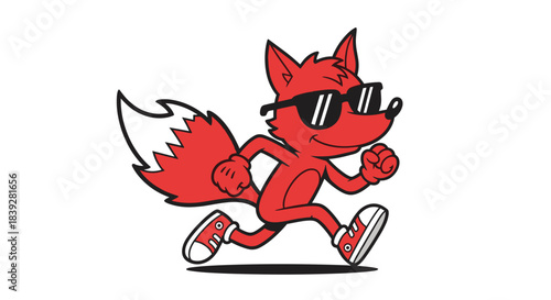 Cool Red Fox Running with Sunglasses and Sneakers.